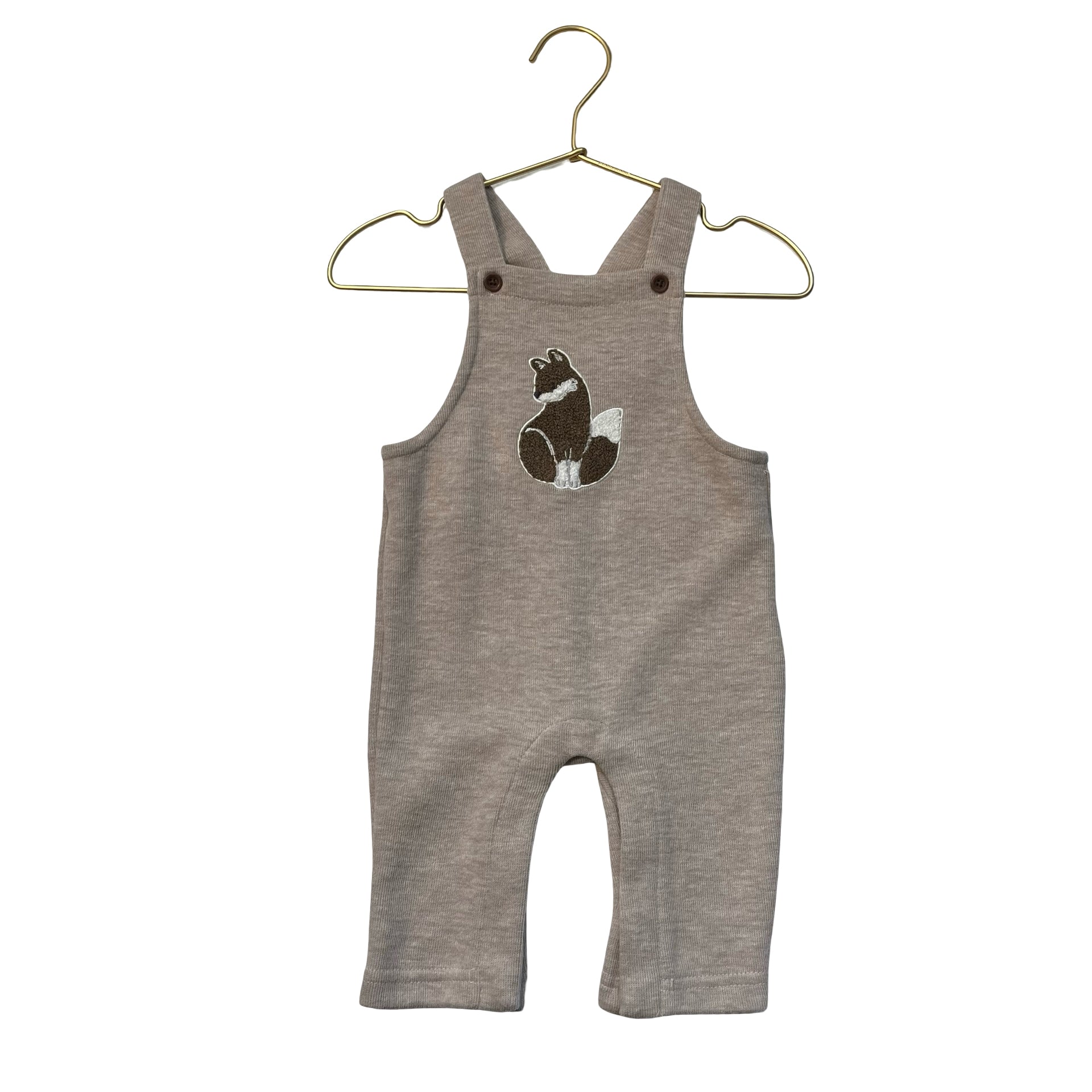 Aspen Tan Fox Applique Overalls - Size 3 Mo