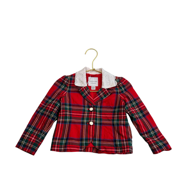 Janie and Jack Red Tartan Plaid Eyelet Collar Blazer - Size 18-24 Mo