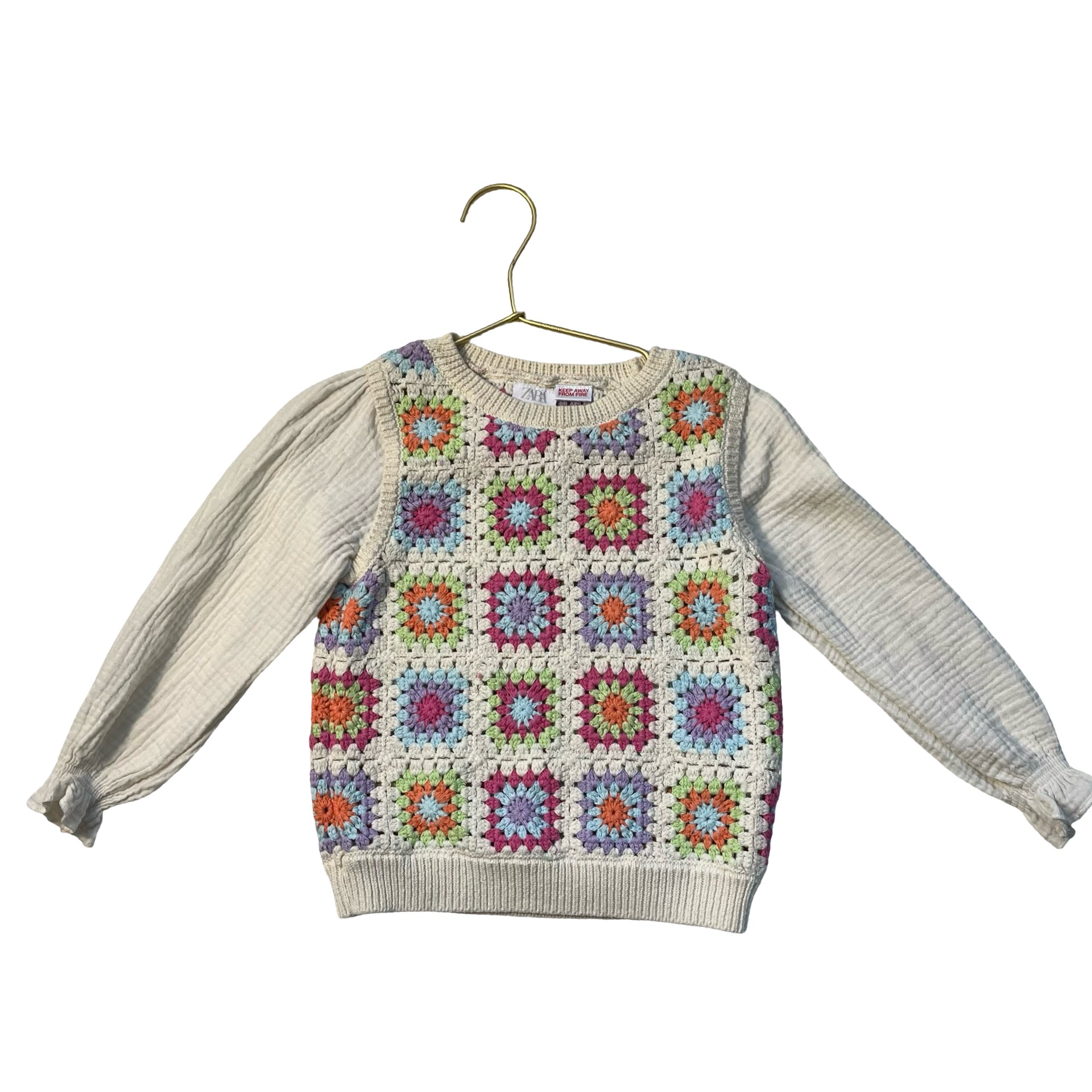 Zara Ivory & Multi-Color Crochet Top - Size 4-5