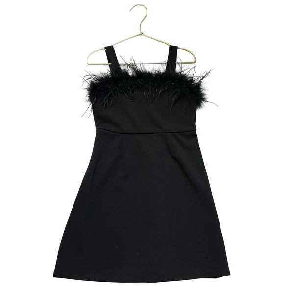 Speechless Kids Black Feather-Trim Dress - Size 7