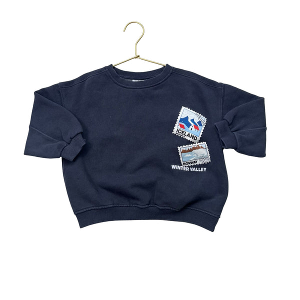 Zara Navy 'Welcome To Adventure' Poscard Sweatshirt - Size 5