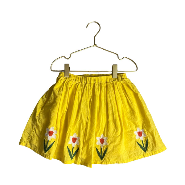Mini Boden Embroidered Flower Yellow Skirt - Size 6-7Y