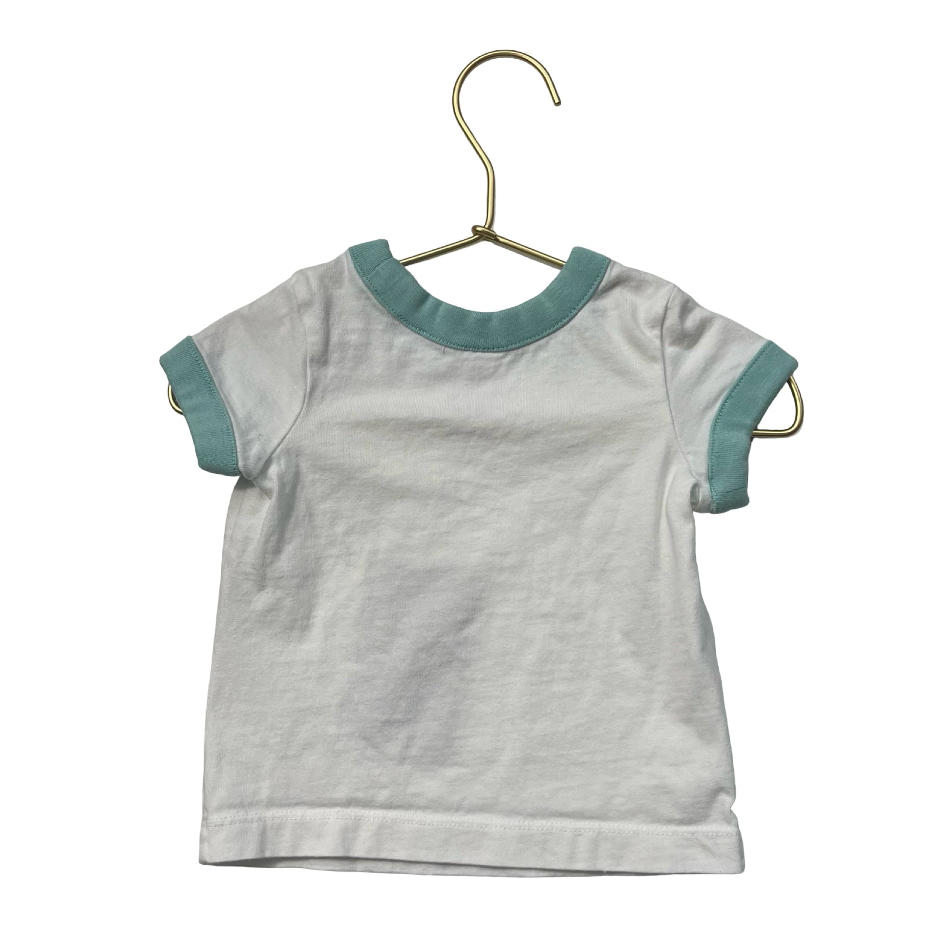 Hanna Andersson White & Lgiht Teal Ringer Tee - Size 3-6 Mo