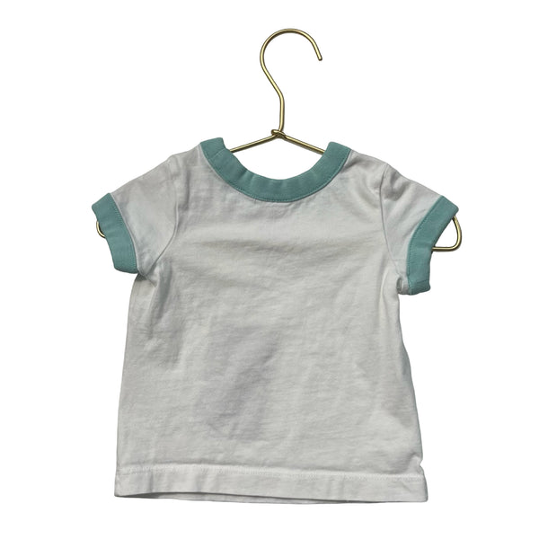 Hanna Andersson White & Lgiht Teal Ringer Tee - Size 3-6 Mo