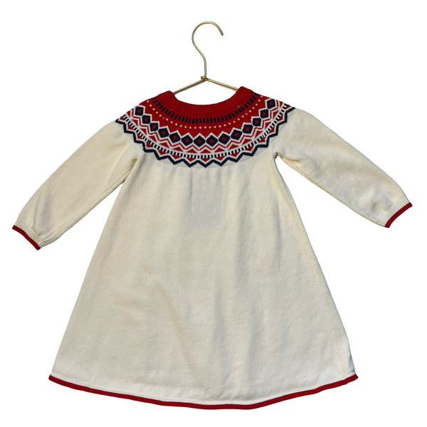 Hanna Andersson Ivory, Red, Navy Fair Isle Cotton Sweater Dress - Size 2T