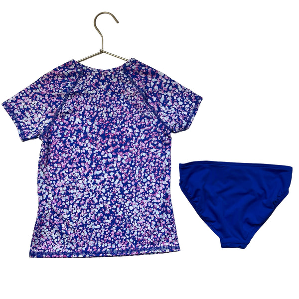 Lands' End Purple & Blue Pattern Rash Guard 2 Piece Swim Suit - Size S 6-7