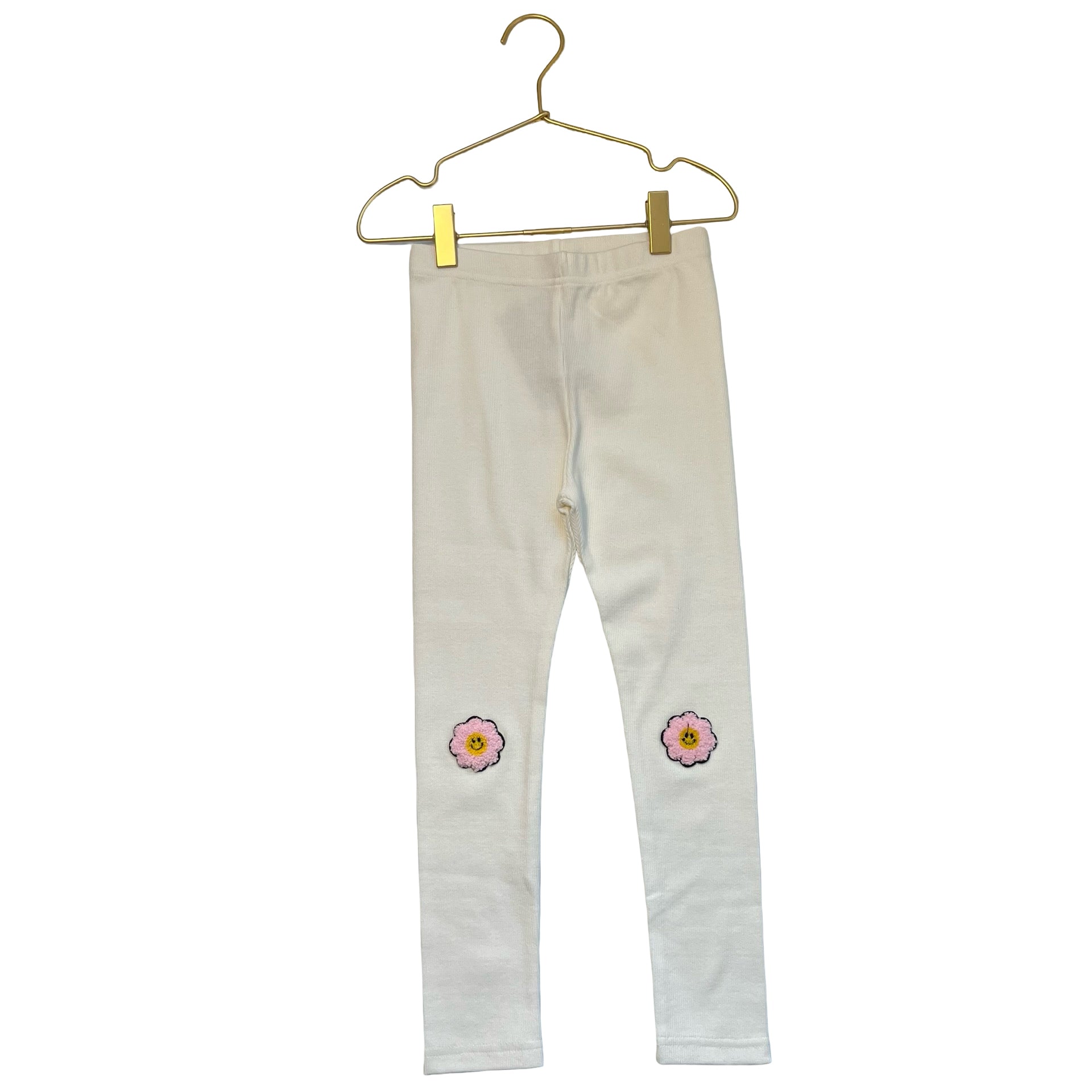 Petite Hailey Ivory Ribbed Flower Patch Leggings - Size 6