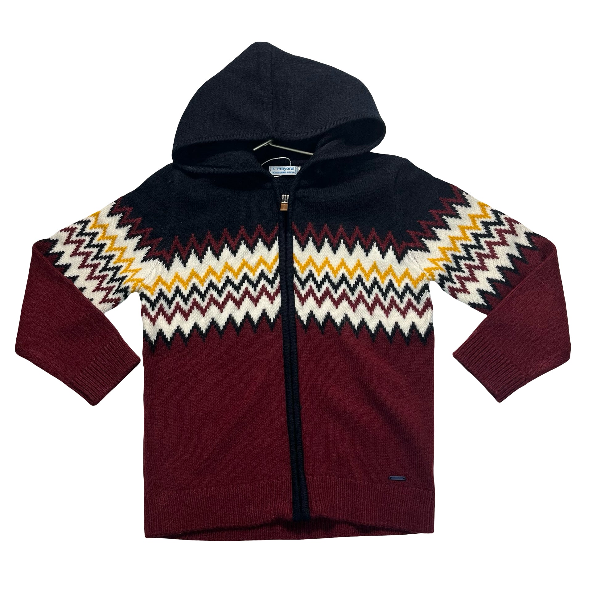 Mayoral Navy & Burgundy Fair Isle Cardigan Sweater - Size 6