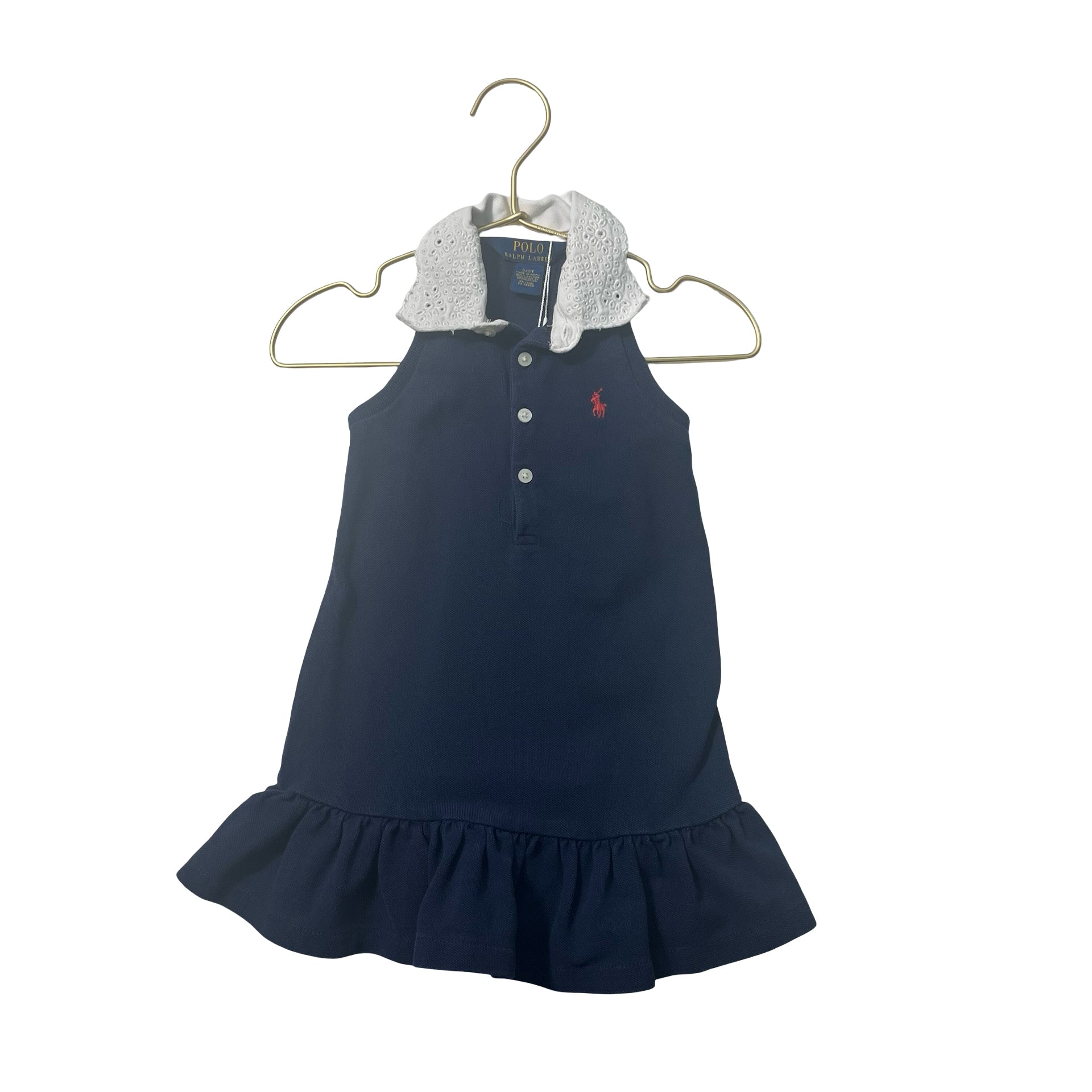 Polo Ralph Lauren Navy & White Eyelet Colar Sleeveless Dress - Size 2