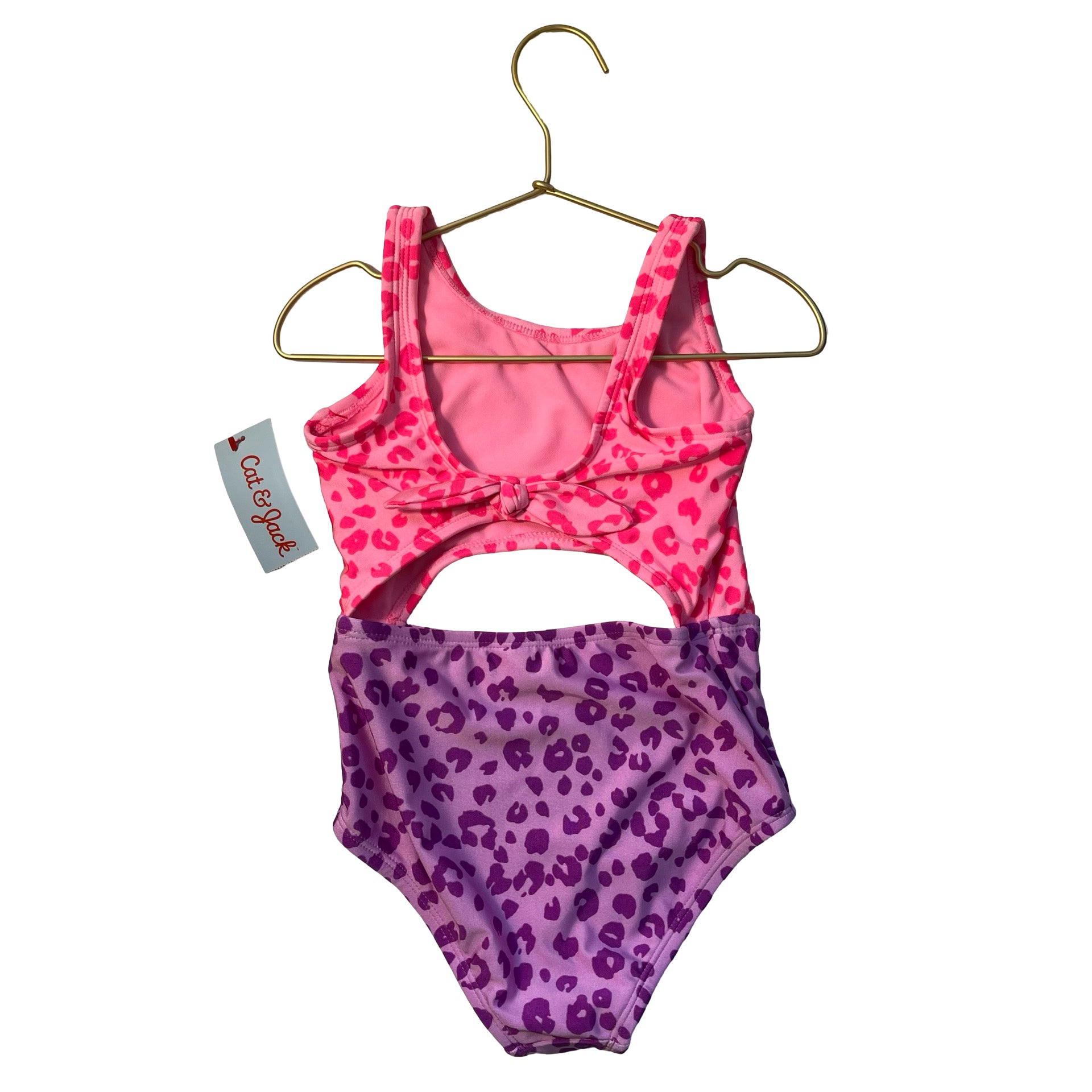 Cat & Jack Pink & Purple Leopard Print Monokini Swim Suit with Tags - XS 4-5