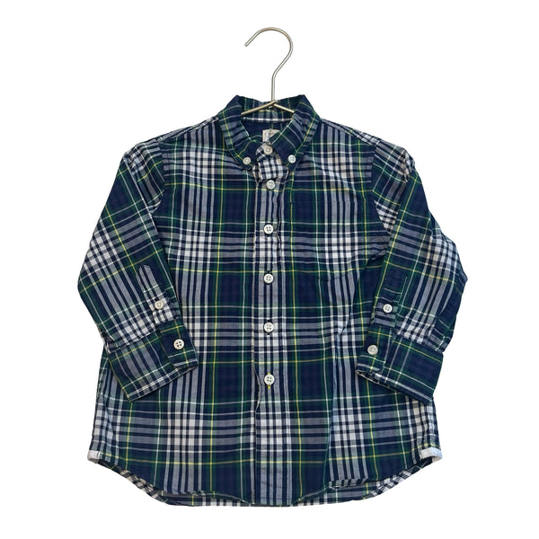Crewcuts Navy, Green, White, Yellow Plaid Button Down - Size 2