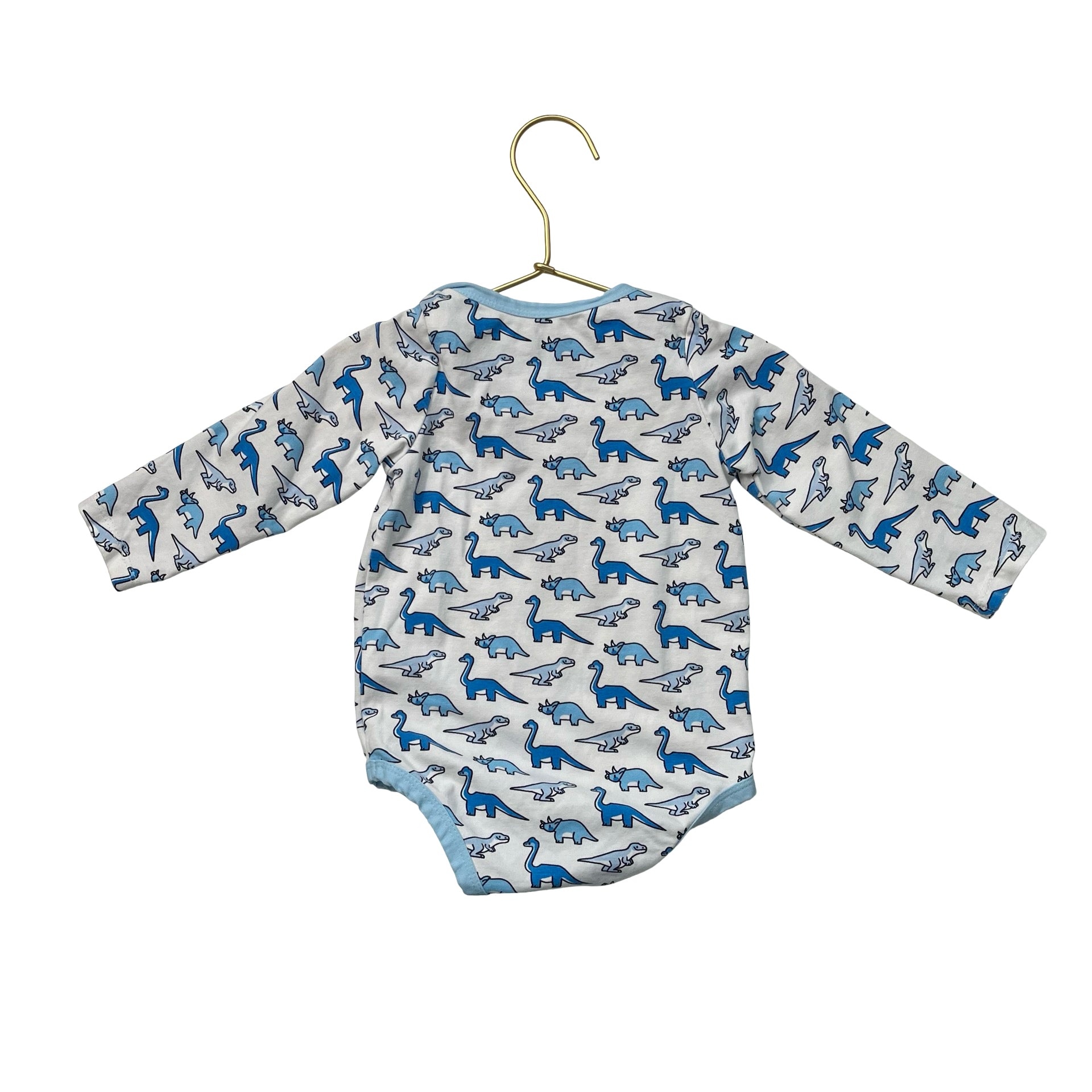 Monica + Andy Ivory & Blue Dinosaur Print Onesie Bodysuit - Size 9-12 Mo