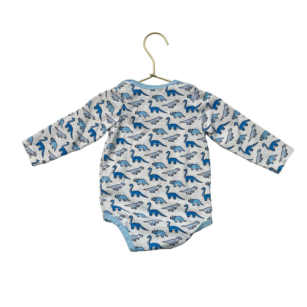 Monica + Andy Ivory & Blue Dinosaur Print Onesie Bodysuit - Size 9-12 Mo