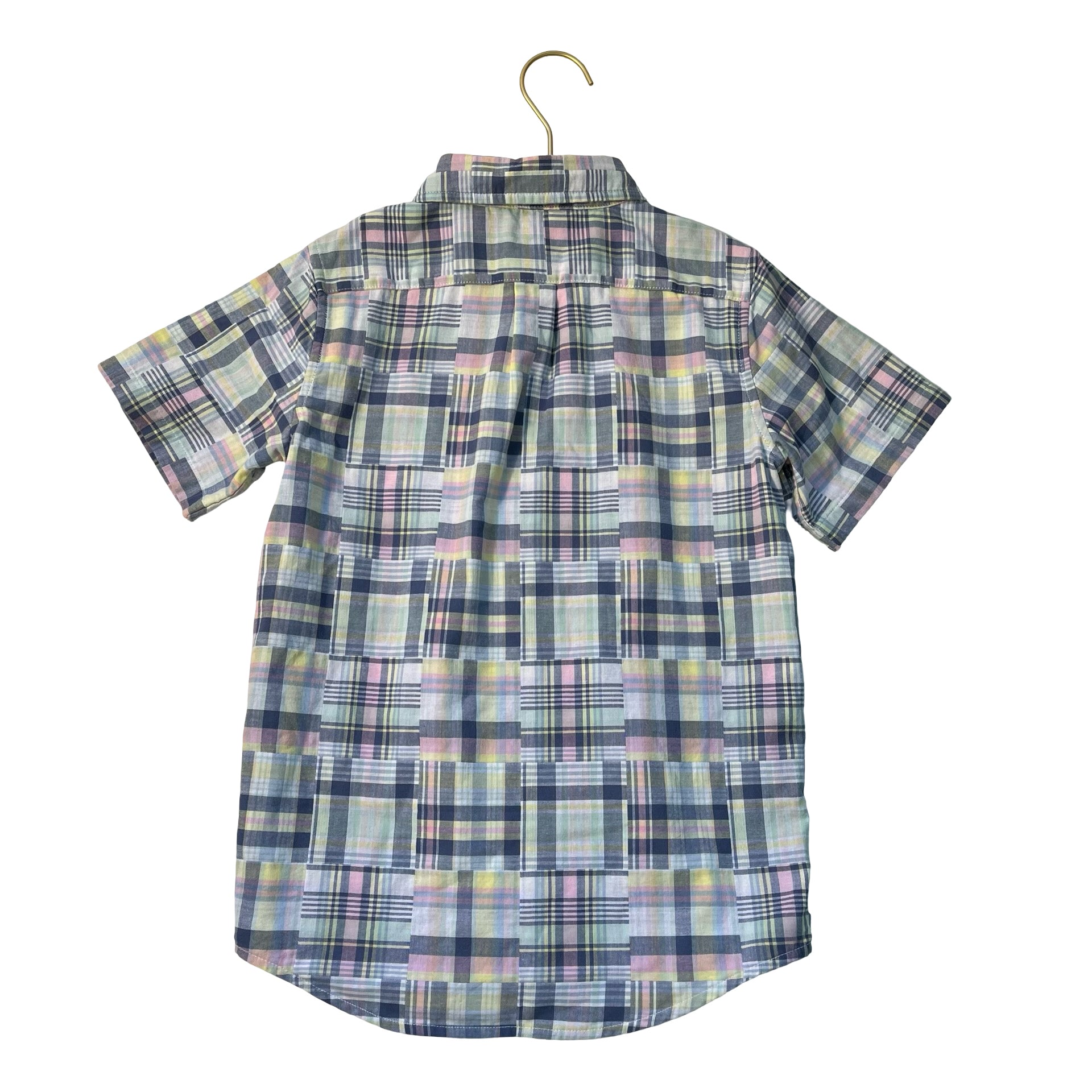 Janie and Jack Pastel Madras Plaid Patchwork Button Down Shirt - Size 8