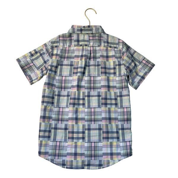 Janie and Jack Pastel Madras Plaid Patchwork Button Down Shirt - Size 8