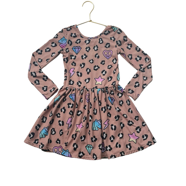 Pixie Lane Tan Leopard & Symbol Print Dress - Size 5