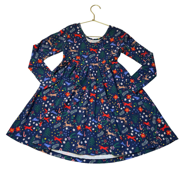Hanna Andersson Navy Christmas Print Dress - Size 6-7