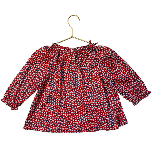 Crewcuts Red, White, Navy Heart Print Blouse - Size 4