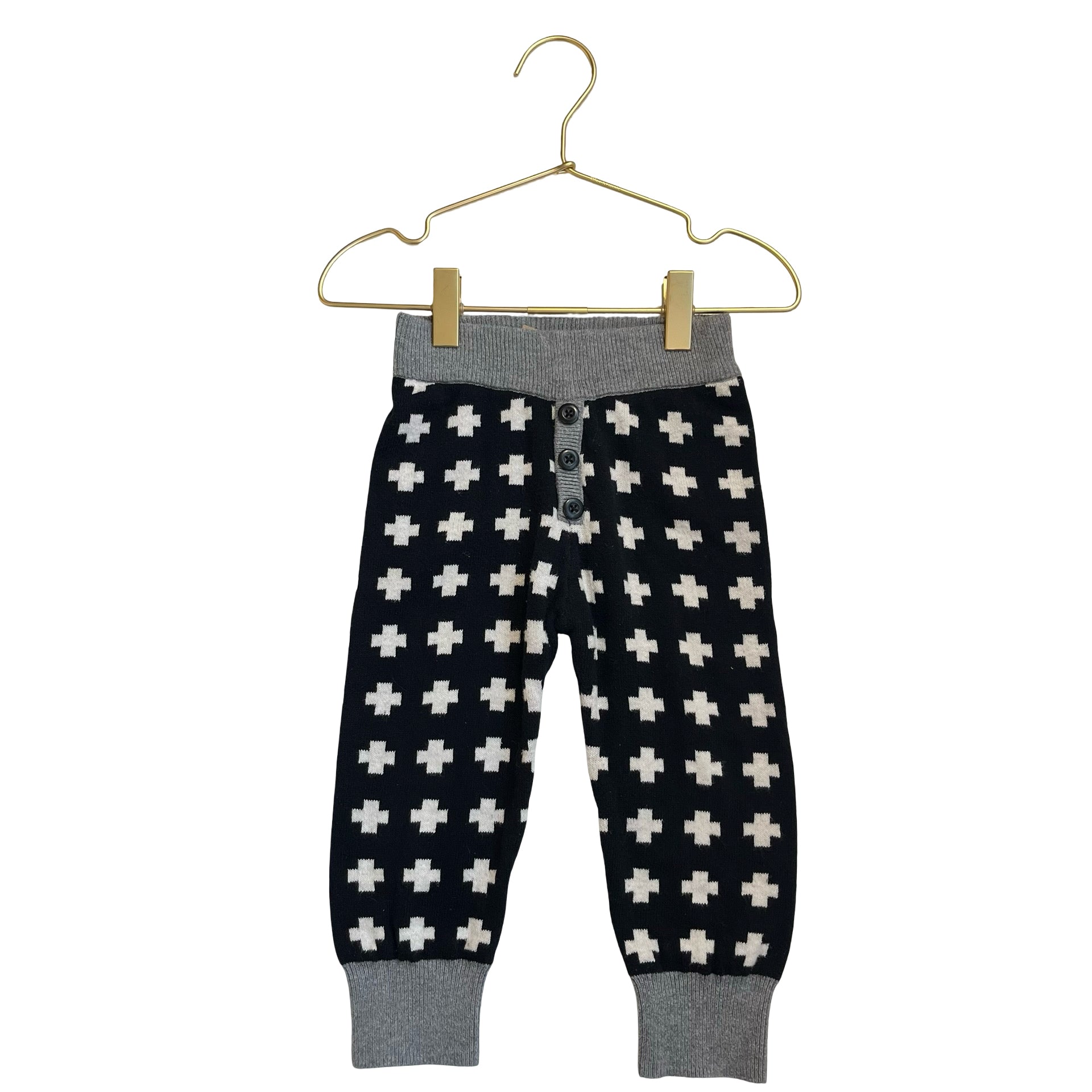 Hanna Andersson Black & Ivory Cotton Knit Print Joggers - Size 85 (2T)