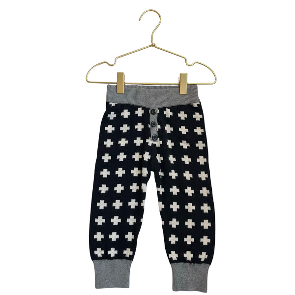 Hanna Andersson Black & Ivory Cotton Knit Print Joggers - Size 85 (2T)