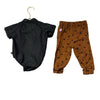 Dapper Dude Black Chambray Button Down & Brown Bear Pants Set - Size 6 - 9 Mo - Bounce Mkt