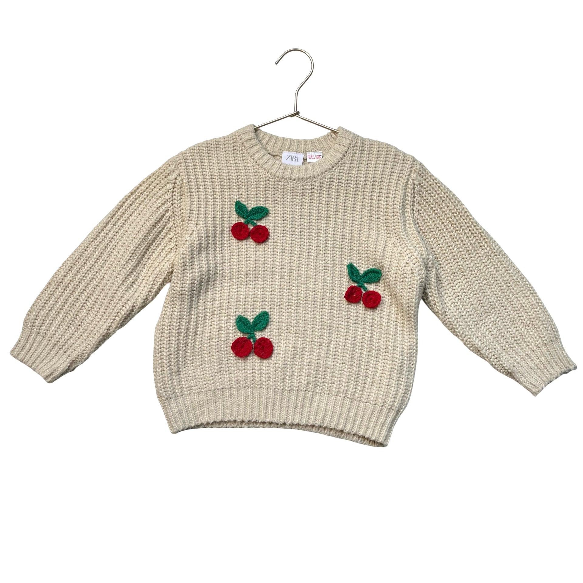 Zara Ivory & Red Cherry Sweater - Size 4-5