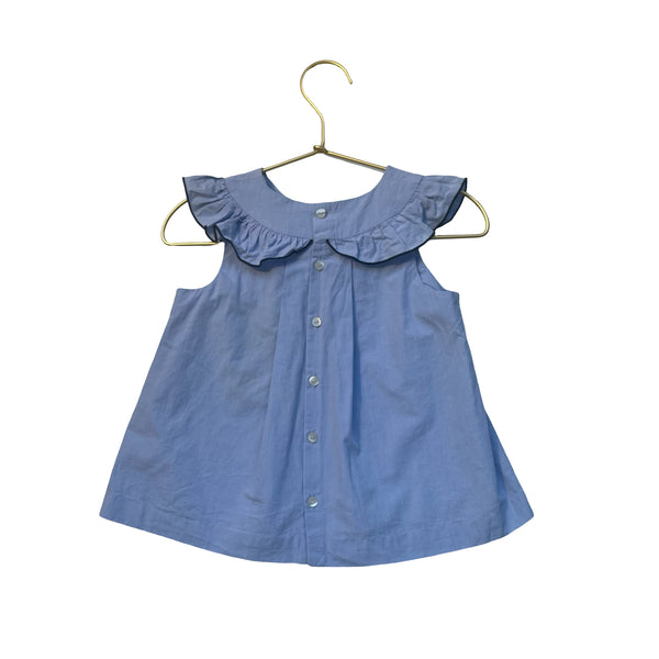 Jacadi Blue Ruffle Collar Blouse - Size 36 Mo