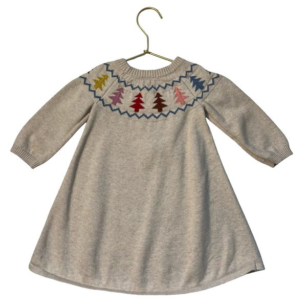Hanna Andersson Tan & Pastel Christmas Tree Cotton Sweater Dress - Size 2T