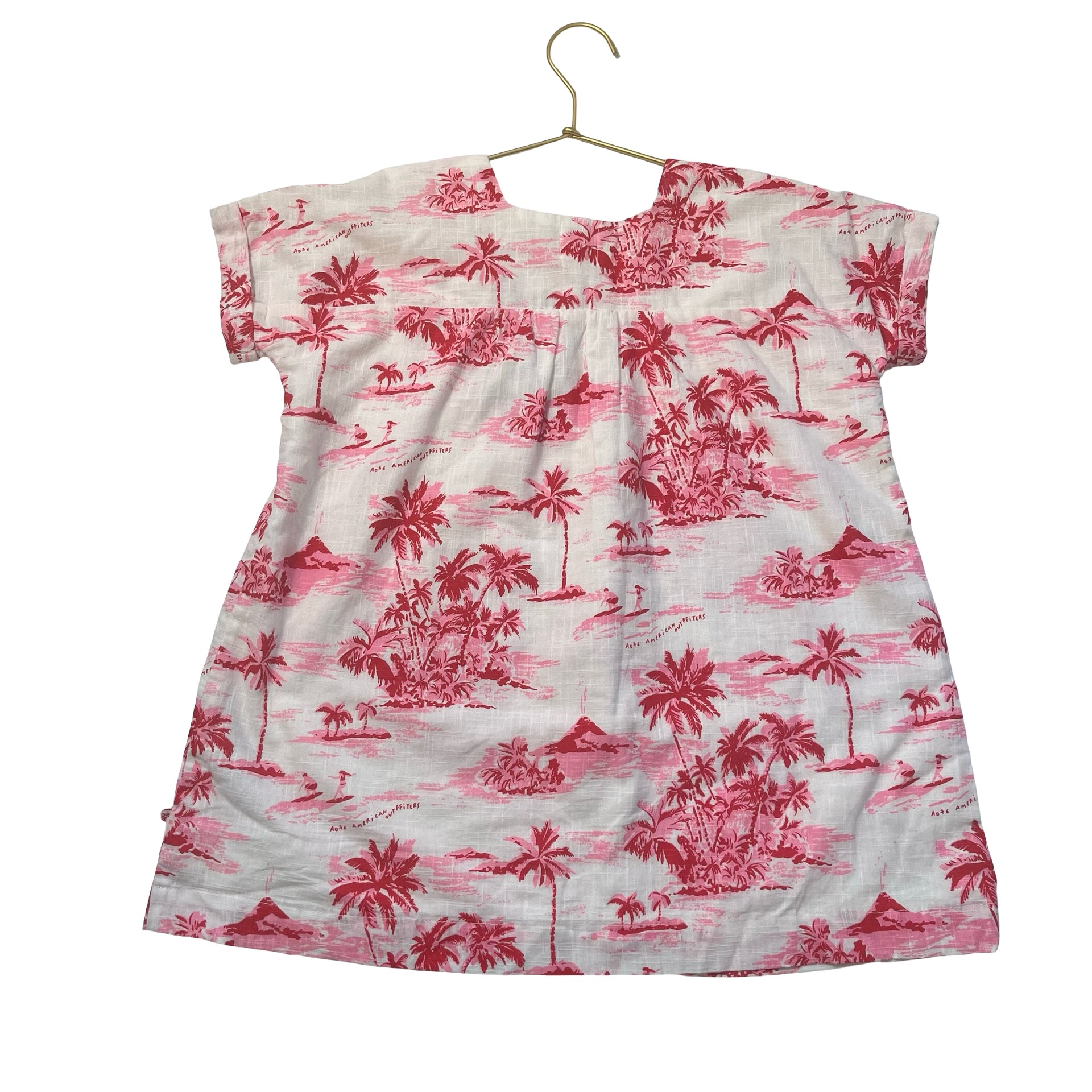American Outfitters AO76 Ivory, Pink, Red Tropical Print Dress - Size 4