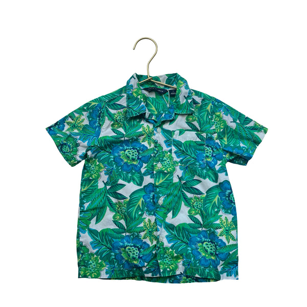 Janie and Jack Green & Teal Tropical Button Down Shirt - Size 3