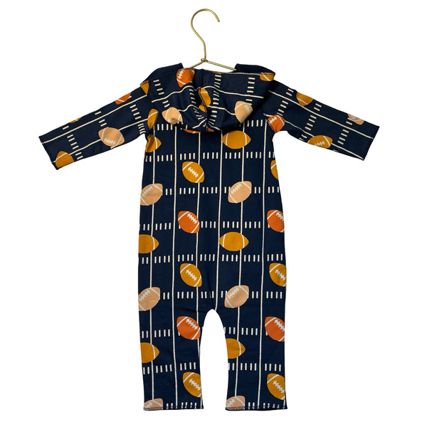 Monica + Andy Navy Football Print Hooded One-Piece - Size 6-9 Mo