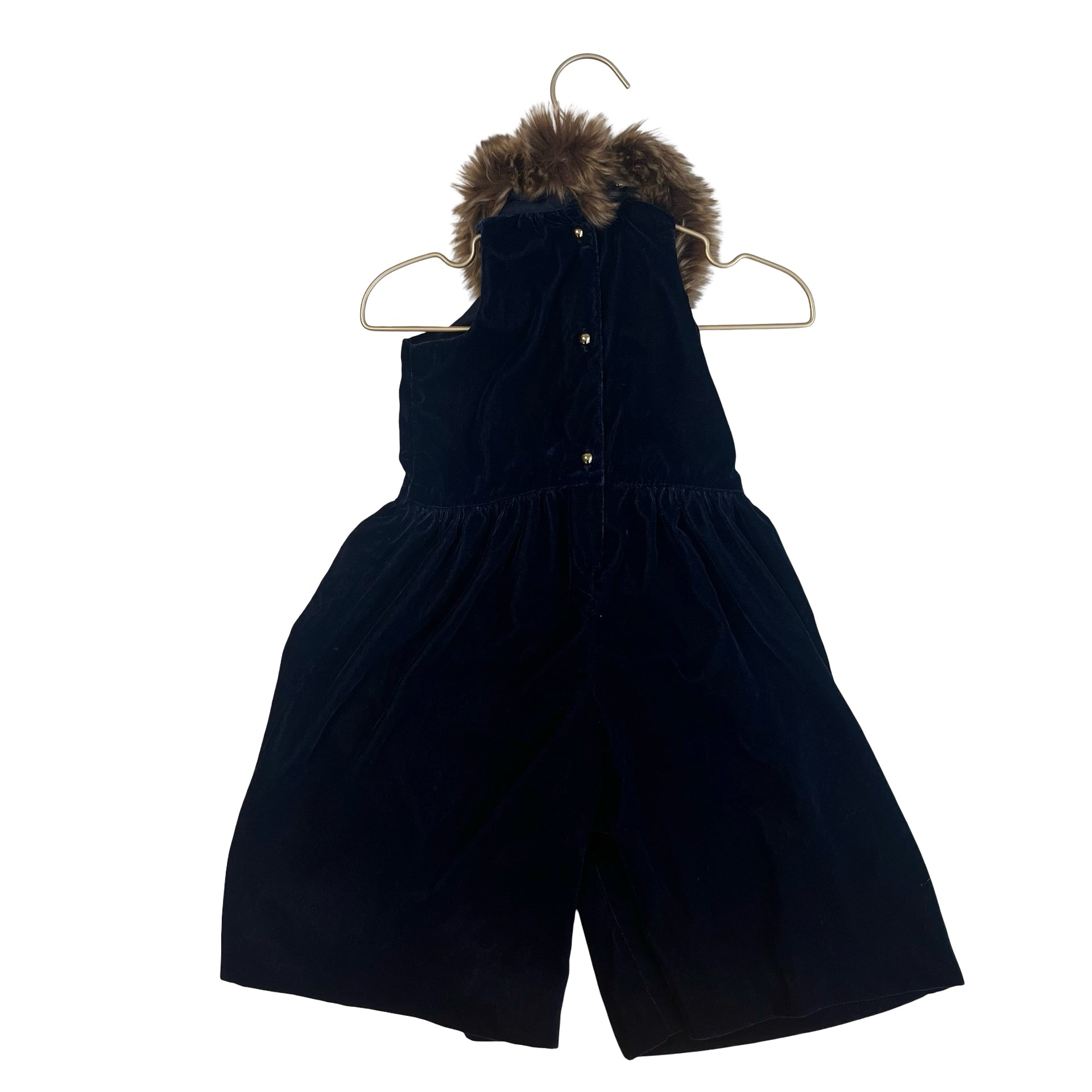 Janie and Jack Velour Navy Jumpsuit, Faux Fur Collar- Size 12-18 Mo