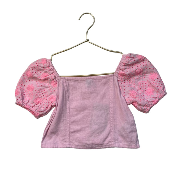 Old Navy Pink Linen-Blend Eyelet Top - Size S 6-7