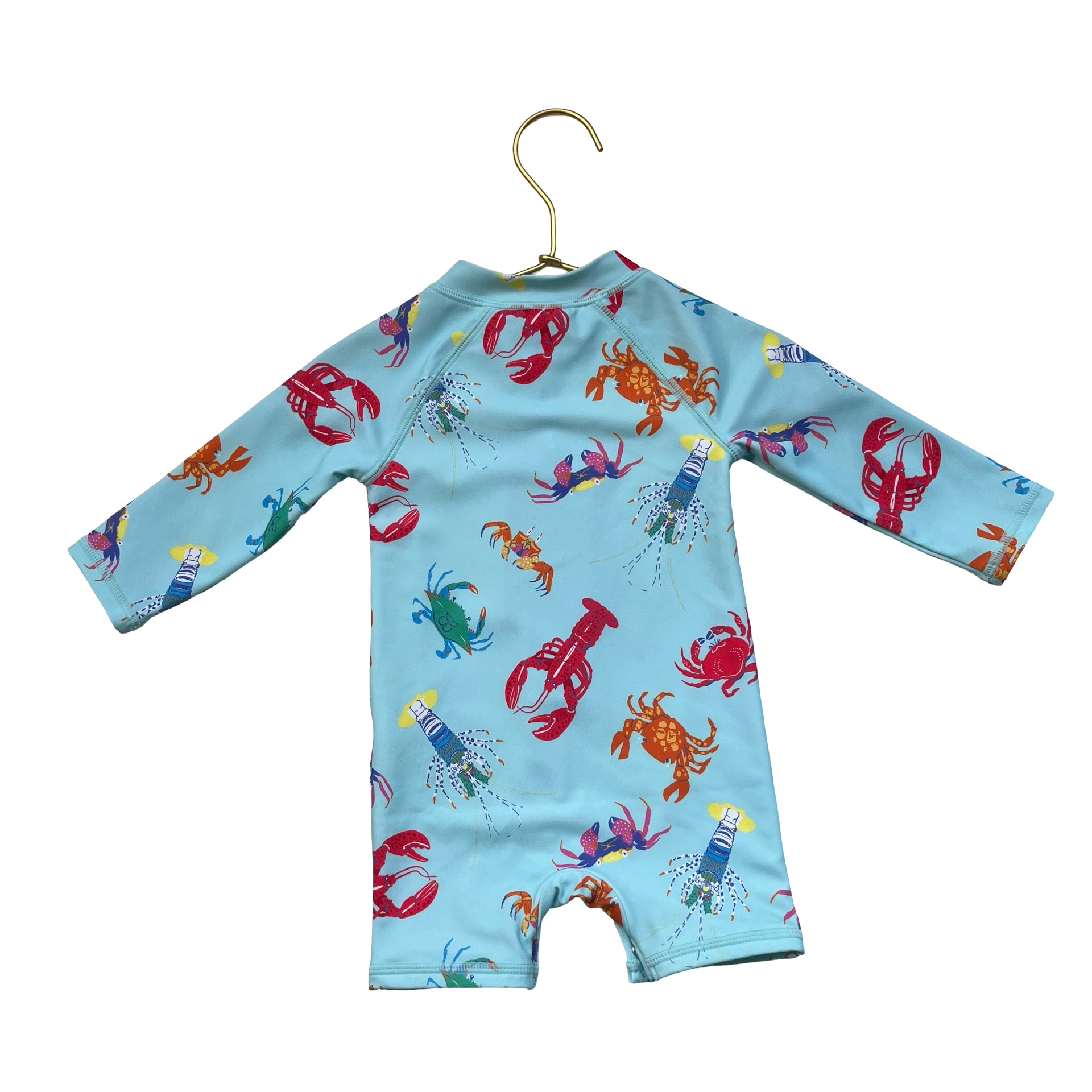 Janie and Jack Light Blue Lobster Print Swim Suit Romper - Size 3-6 Mo