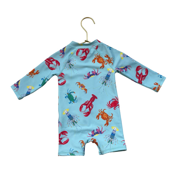 Janie and Jack Light Blue Lobster Print Swim Suit Romper - Size 3-6 Mo