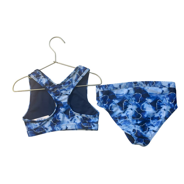 Eddie Bauer Blue Tie-Dye Heart Print 2 Piece Swim Suit - Size S 7-8