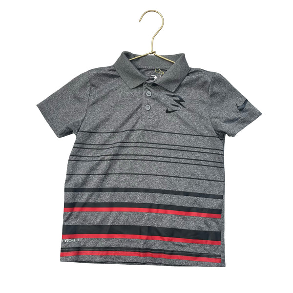 Nike 3 Brand Gray Striped Athletic Polo Shirt - Size 6