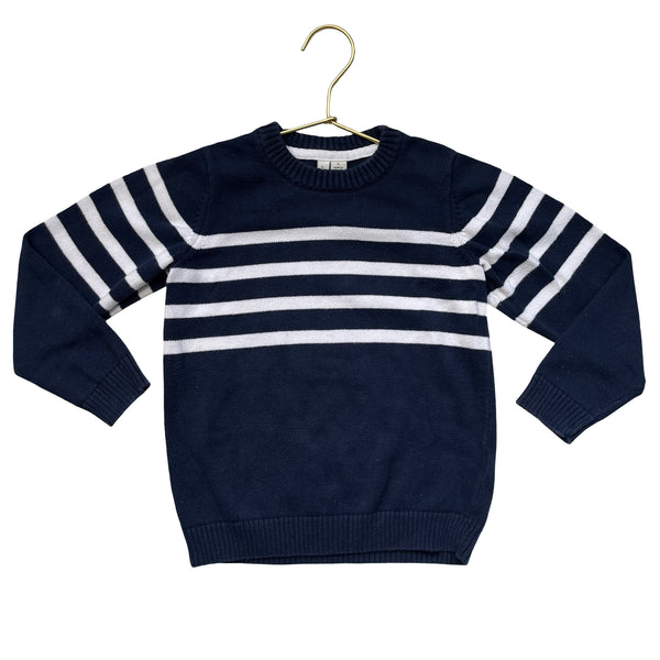 Janie and Jack Navy & White Striped Cotton Sweater - Size 5