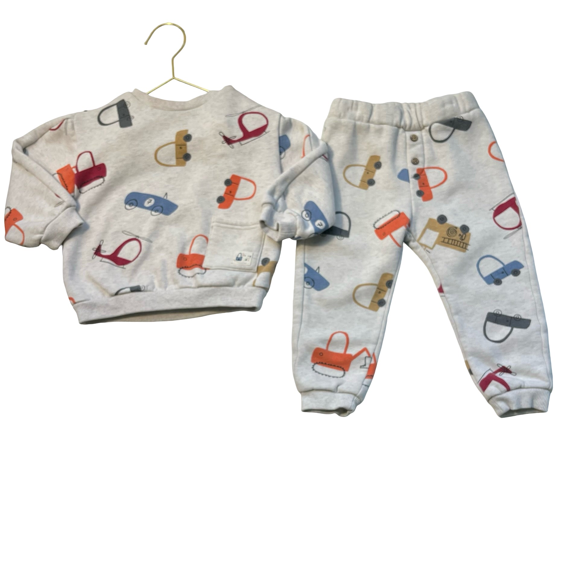 Mayoral Light Tan Car Print Sweatshirt & Joggers Set - Size 24 Mo