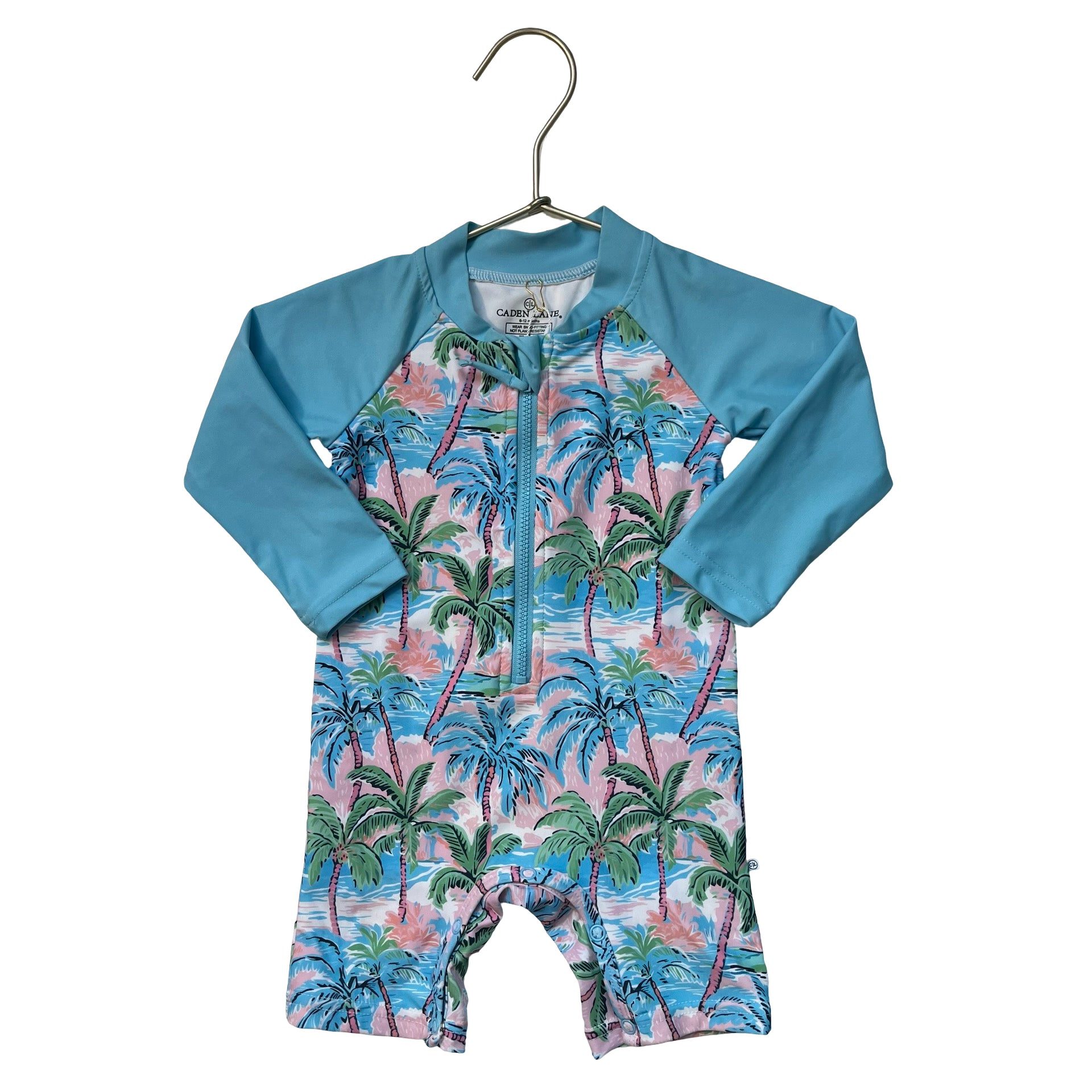 Caden Lane Light Blue Tropical Print Swim Suit Romper - Size 6-12 Mo