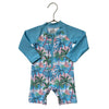 Caden Lane Light Blue Tropical Print Swim Suit Romper - Size 6-12 Mo