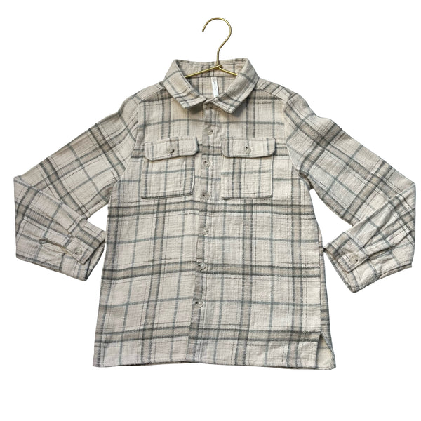 Rylee & Cru Ivory, Tan, Green Plaid Button Down Shirt - Size 8-9Y
