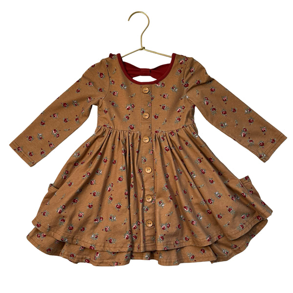 Sweet Honey Brown & Red Floral Dress - Size 3T