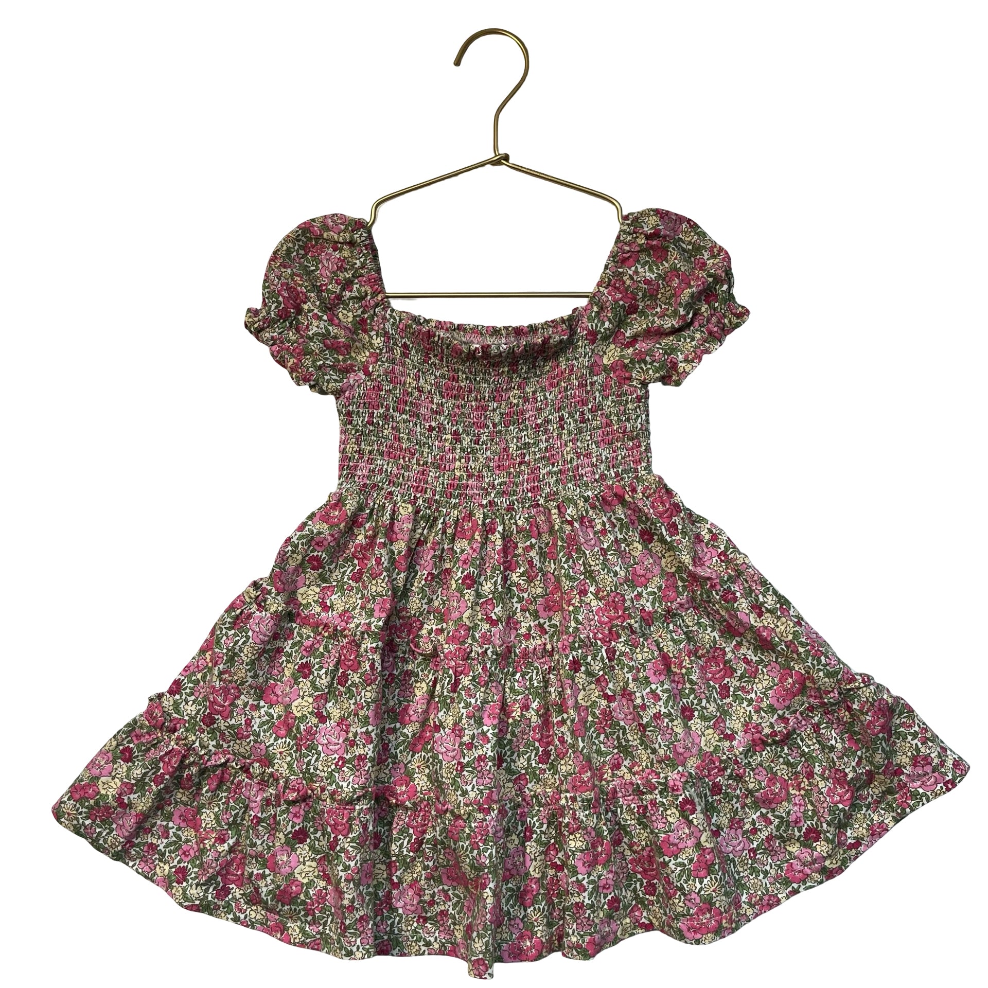Ralph Lauren Pink, Flower, Green Floral Smocked Dress - Size 18 Mo