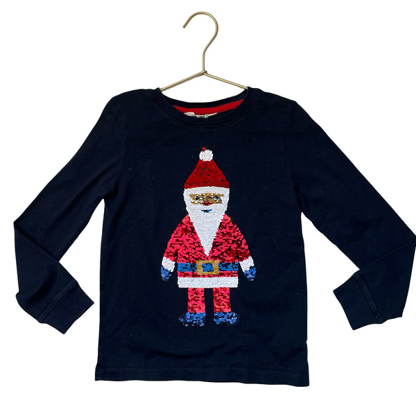 H&M Navy Santa & Elf Flip Sequin Shirt - Size 6-7