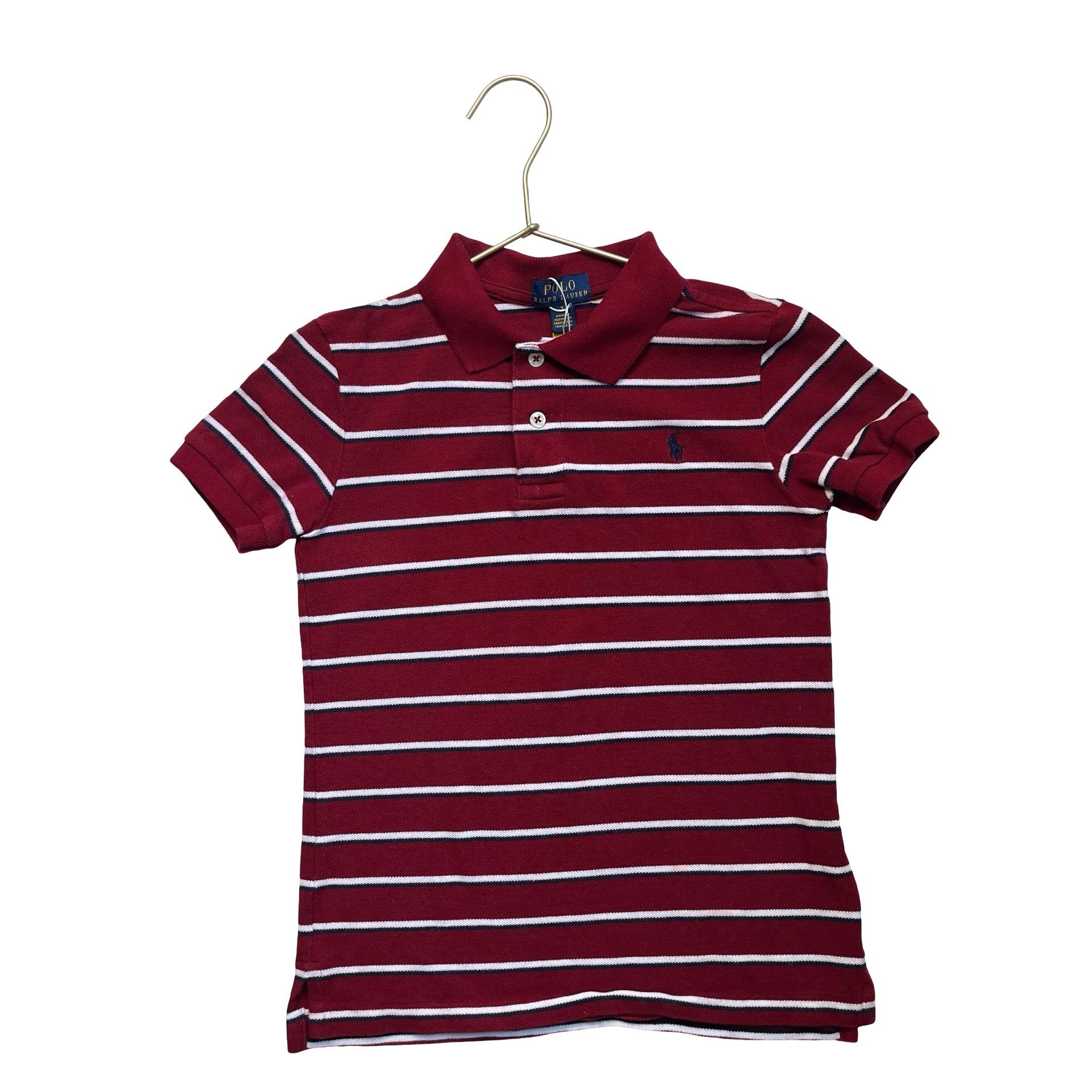 Polo Ralph Lauren Burgundy, White, Navy Striped Polo Shirt - Size 7
