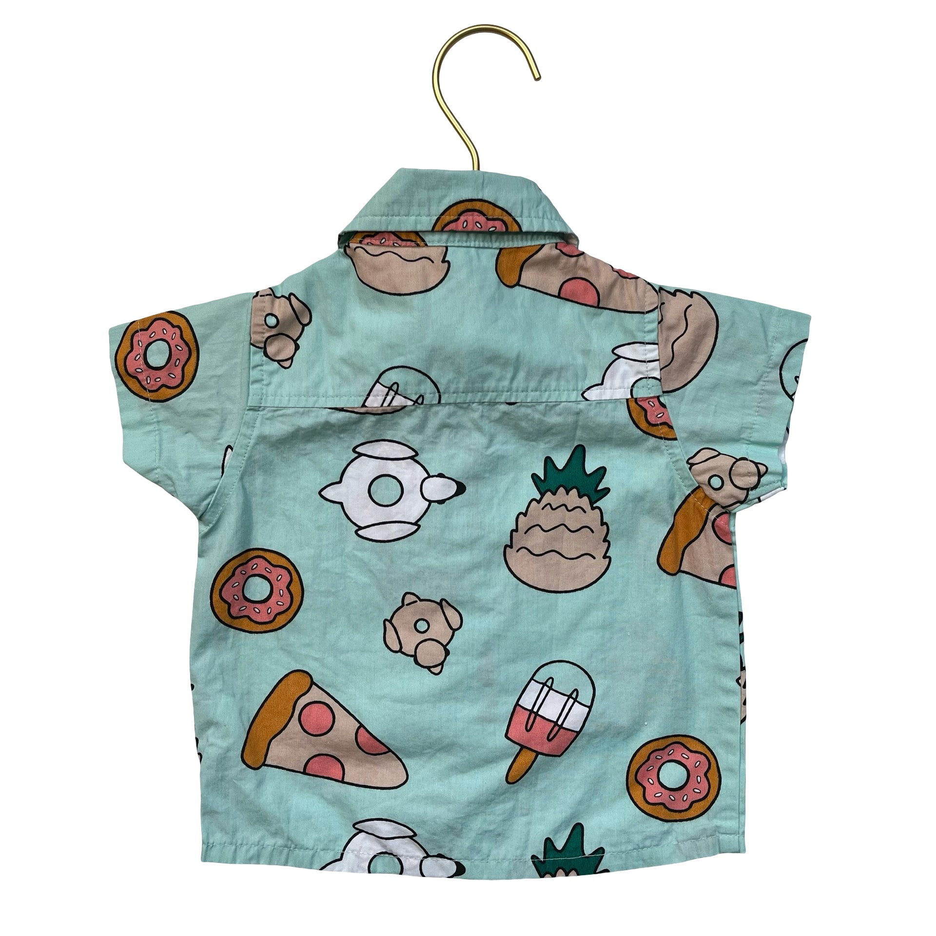Monica + Andy Teal Food Print Button Down Shirt - Size 9-12 Mo