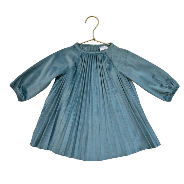 Hanna Andersson Teal Pleated Velvet Dress - Size 12-18 Mo