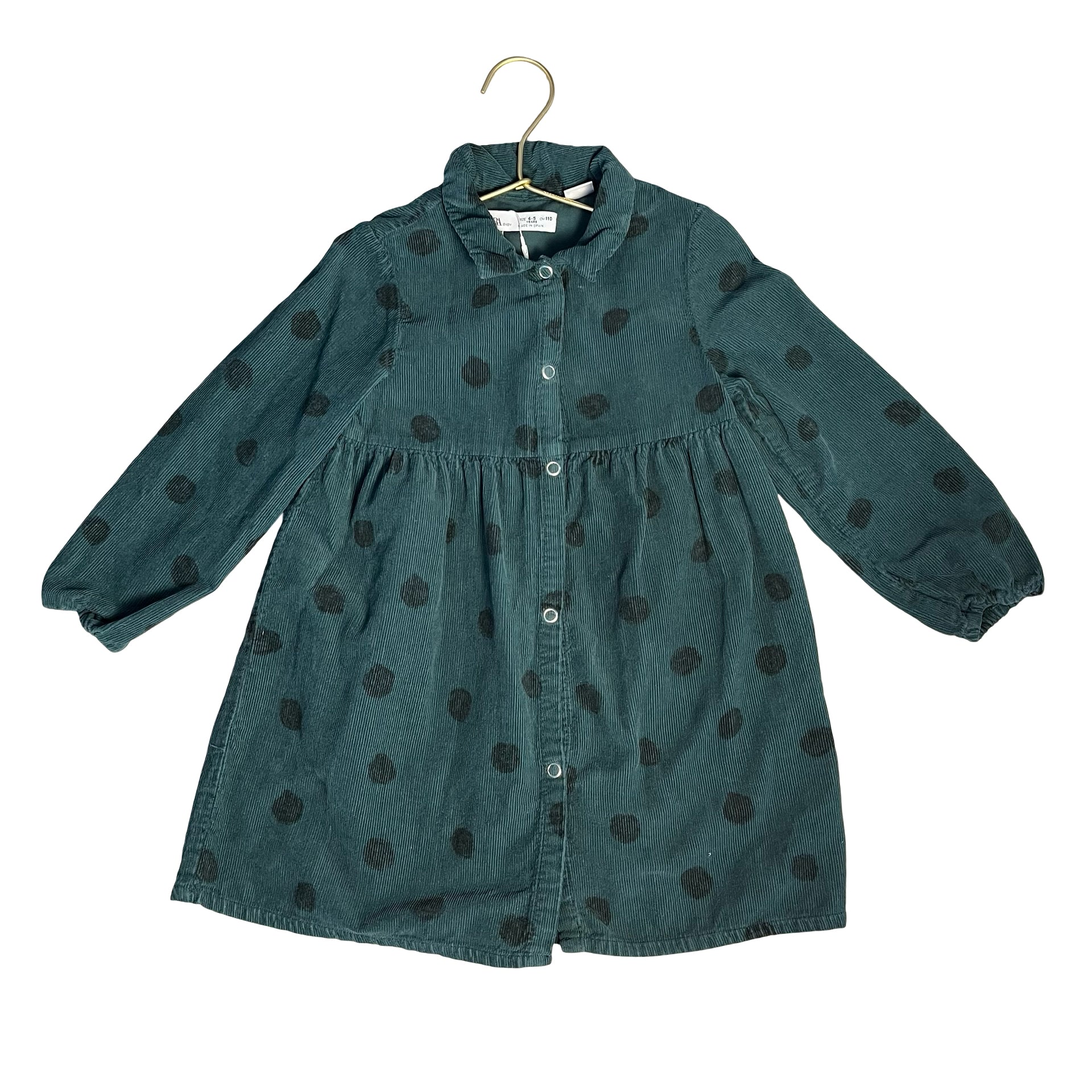 Zara Green Polka Dot Corduroy Shirt Dress - Size 4-5