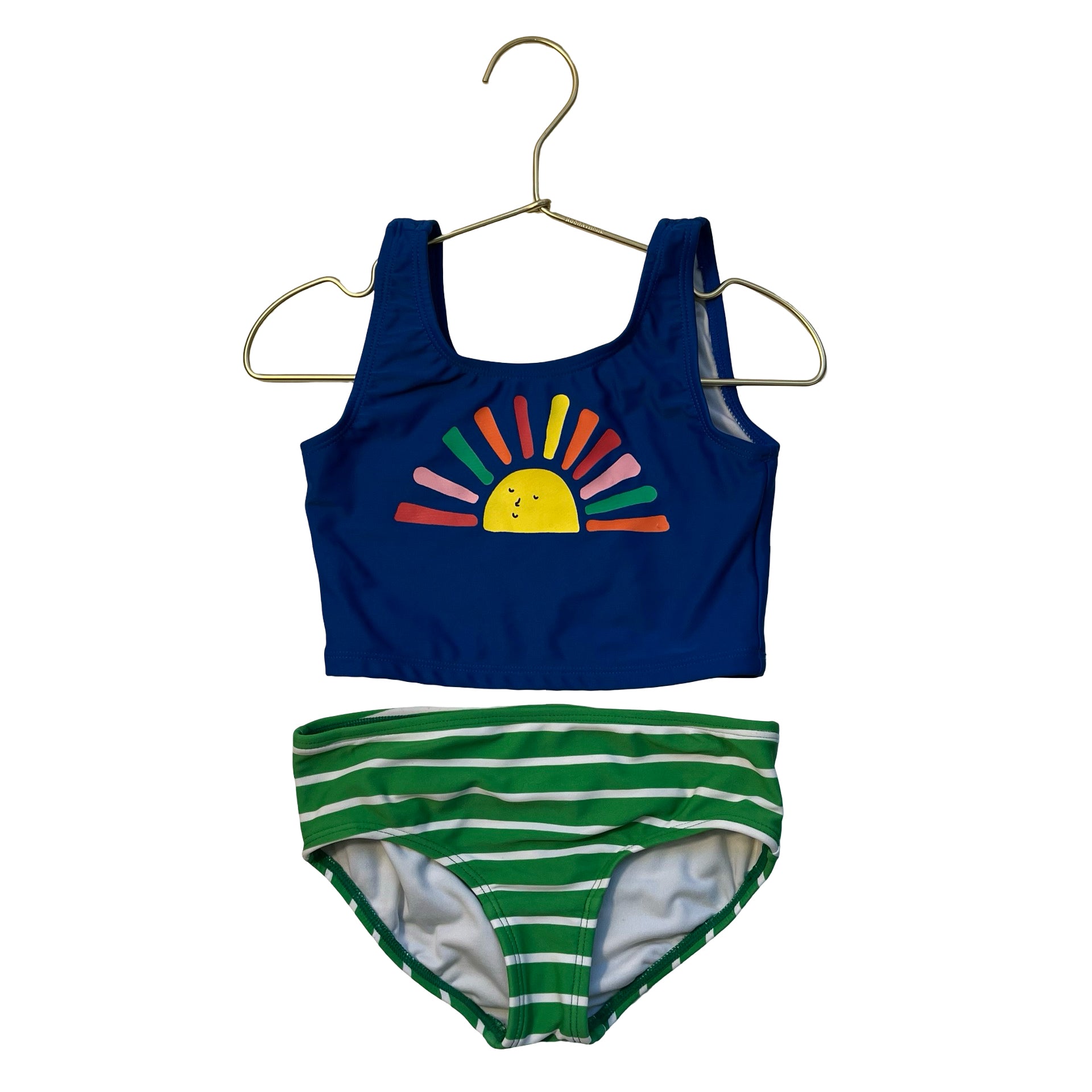 Hanna Andersson Blue Sun Graphic & Green Striped 2 Piece Swim Suit - Size 4